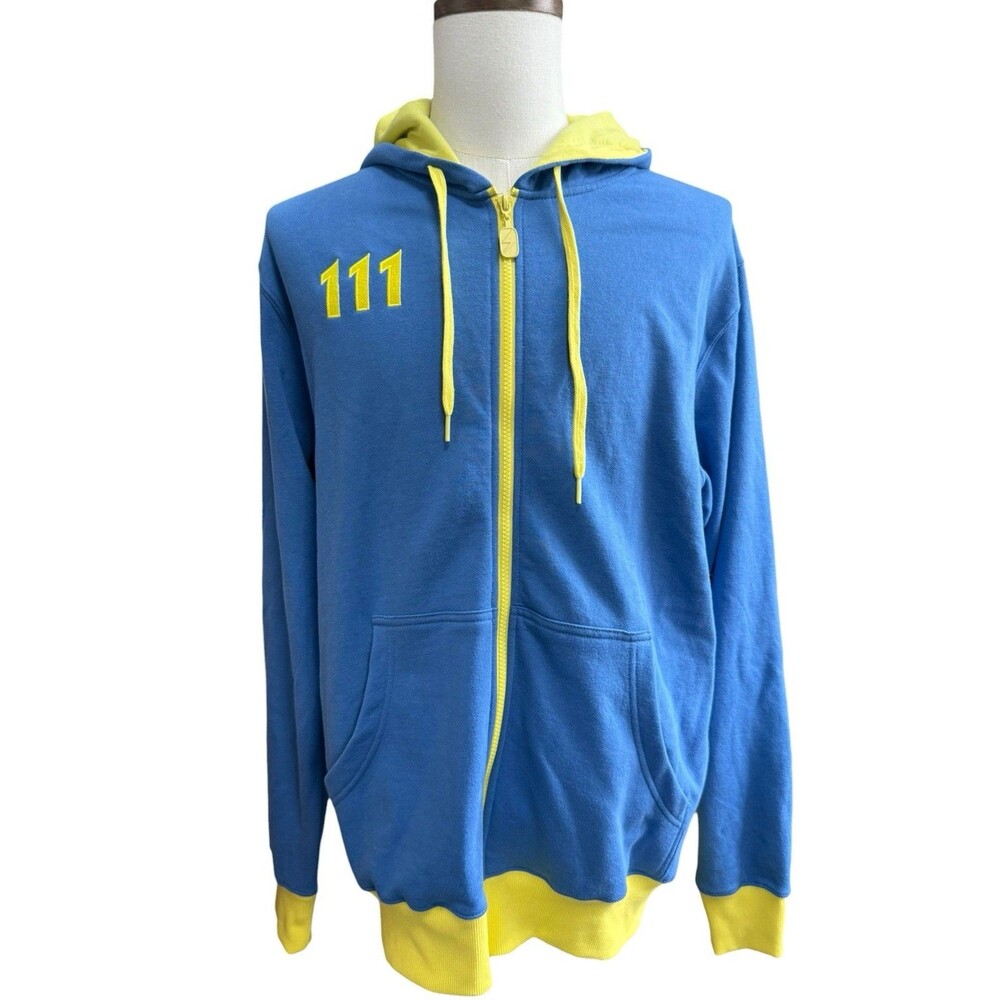 Fallout 4 Hoodie Sweatshirt Mens XL Blue Full Zip Vault 111 Bethesda Video Game